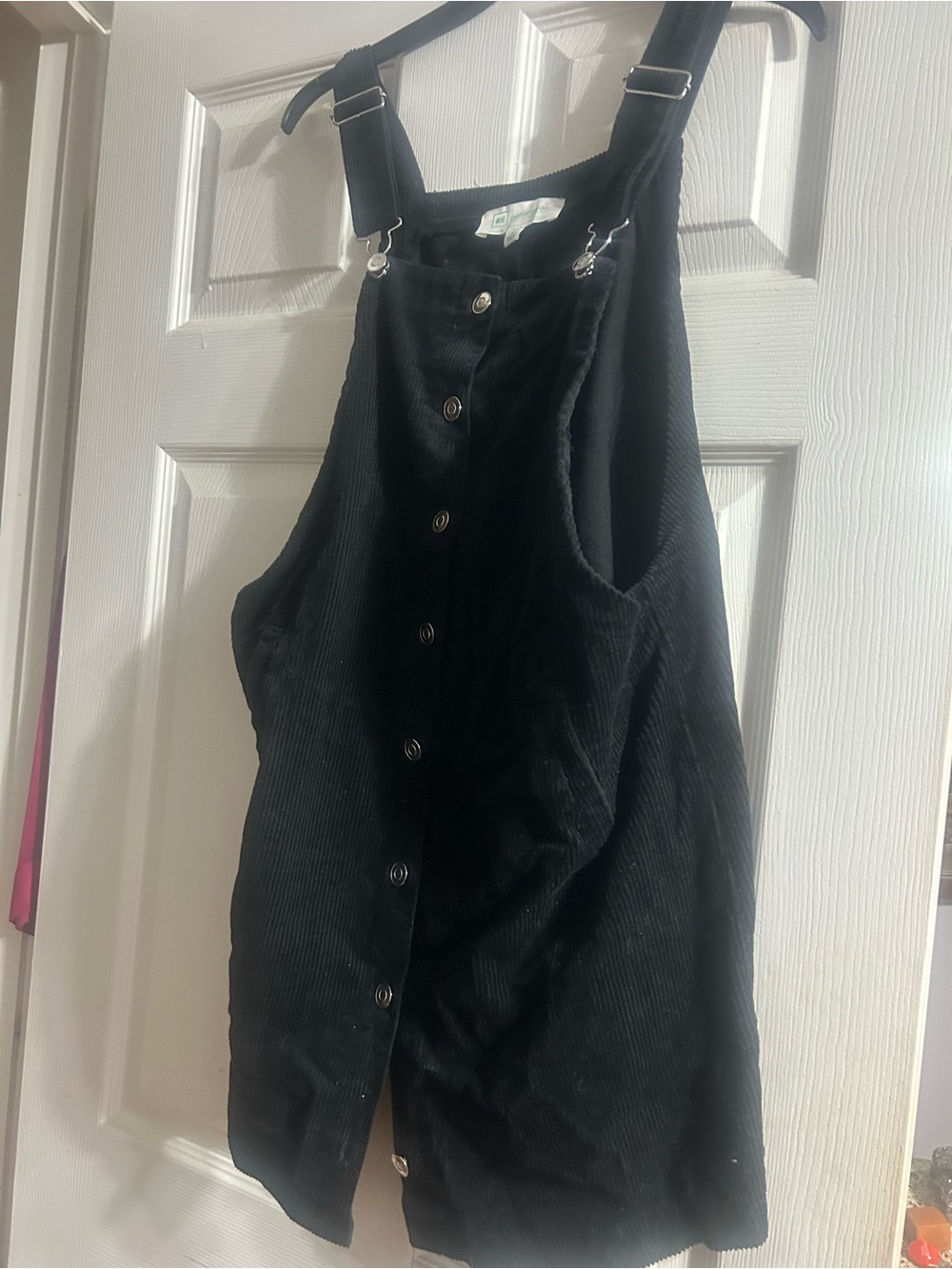 Black Corduroy Button-Front Pinafore Dress